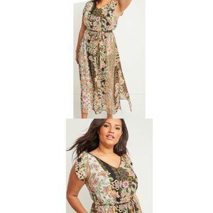 NWT LANE BRYANT Gold Yellow Black Floral Chiffon Sleeveless Midi Dress Sz 20